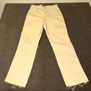 Free Assembly Super High Rise Straight Jeans Women’s 4 Cream Distressed Raw Hem